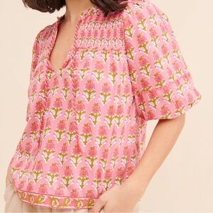 Saylor Davina Floral Top Popover Blouse Puff Sleeve Smock Feminine Spring Nature